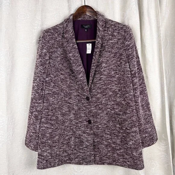 Talbots 18WP Woman Petite Melange Herringbone Blazer long-line jacket purple - Picture 2 of 11